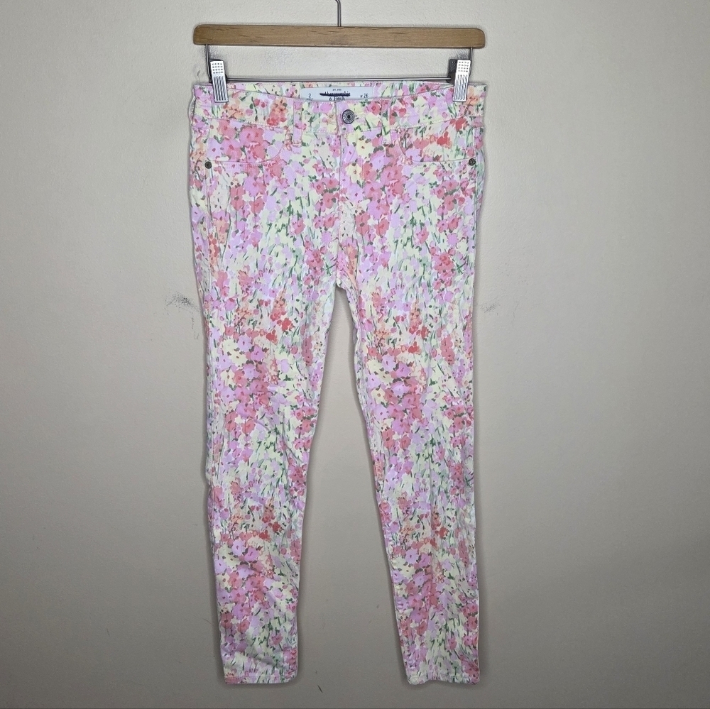 Abercrombie & Fitch | Pink Yellow Green Floral Low Rise Skinny Jeans Size 26/2